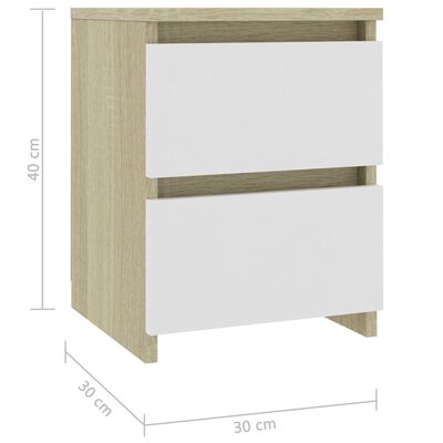 vidaXL Sängbord vit och sonoma-ek 30x30x40 cm konstruerat trä
