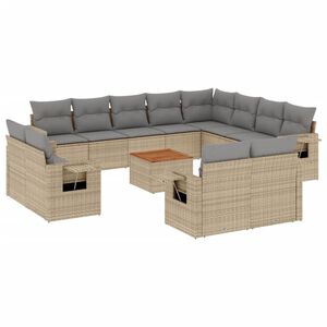 vidaXL Soffgrupp f&ouml;r tr&auml;dg&aring;rden med dynor 13 delar beige konstrotting