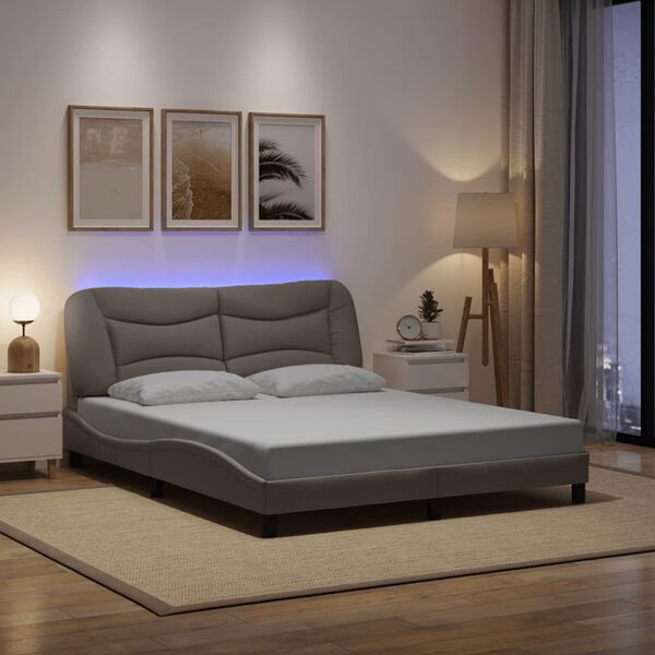 vidaXL Bed Frame with LED without Mattress "Hvar" Taupe 160x200 cm Fabric