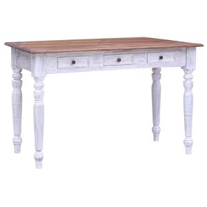 vidaXL Skrivbord med l&aring;dor vit 117x57x75 cm massivt mahognytr&auml;