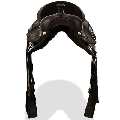 vidaXL Westernsadel träns&halsband äkta läder 15" svart