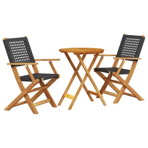 vidaXL Caf&eacute;set 3 delar svart konstrotting och massivt tr&auml;