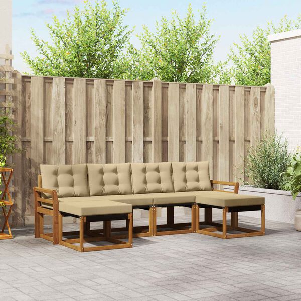vidaXL Utomhussoffset med kudde 6 pcs Naturlig och Beige
