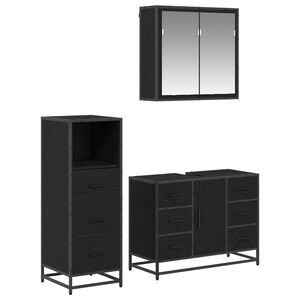 vidaXL Badrumsm&ouml;belset 3 st Svart Ek 80 x 33 x 60 cm Konstruerat tr&auml;