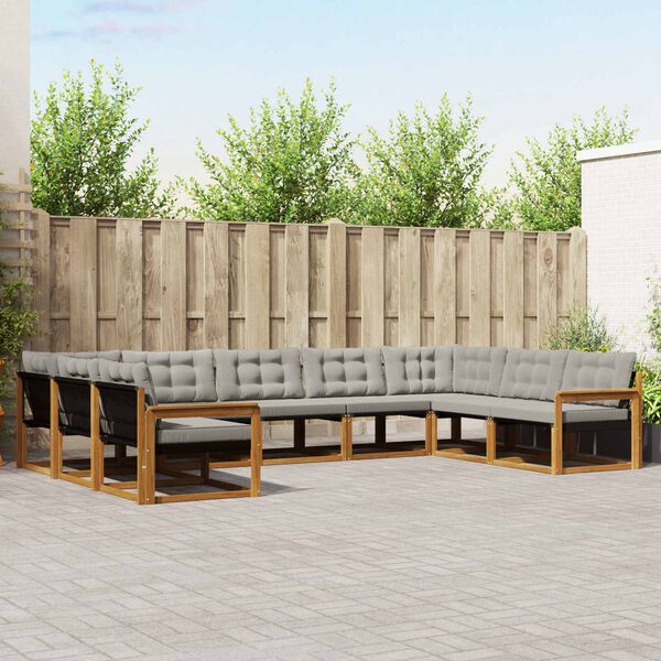 vidaXL Utomhussoffset med kudde 9 pcs Naturlig och Ljus Gr&aring;