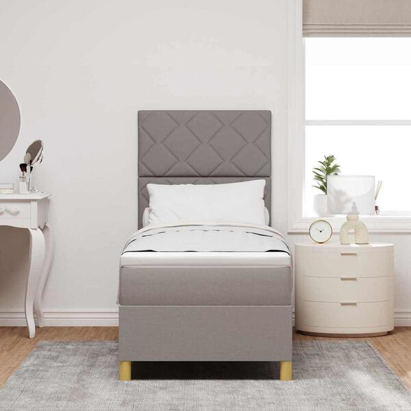 vidaXL LED Box S&auml;ng med madrass med huvudgavel Taupe 80 x 200 cm tyg