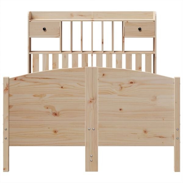 vidaXL S&auml;ng med bokhylla utan madrass 135x190cm massiv furu