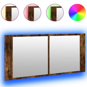 vidaXL Spegelsk&aring;p med LED r&ouml;kf&auml;rgad ek 100x12x45 cm