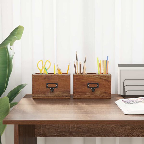 vidaXL Pennfodral Flerf&auml;rgsdesign 18 x 10 x 12 cm Massivt mahognytr&auml;