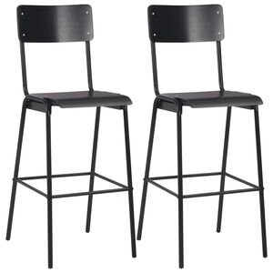 vidaXL Barstolar 2 st massiv plywood st&aring;l svart