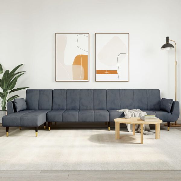 vidaXL L-formad b&auml;ddsoffa m&ouml;rkgr&aring; 275x140x70 cm sammet