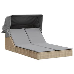 vidaXL Dubbel sols&auml;ng med tak och dynor beige konstrotting