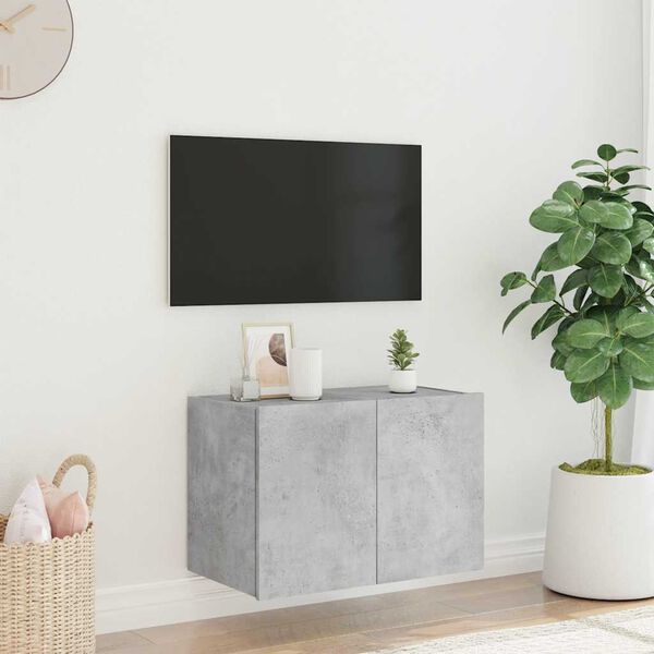 vidaXL V&auml;ggmonterad tv-b&auml;nk LED betonggr&aring; 60x35x41 cm