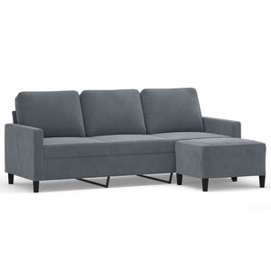 vidaXL 3-sitssoffa med fotpall m&ouml;rkgr&aring; 180 cm sammet