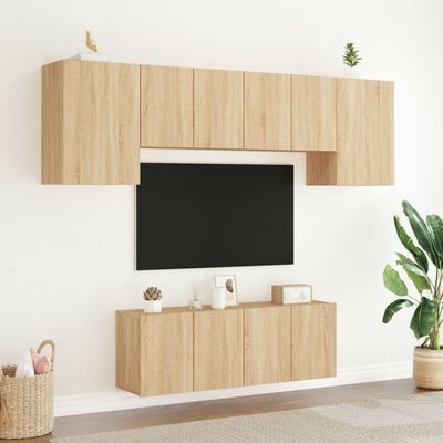 vidaXL Väggmonterade TV-enheter 6 delar sonoma-ek konstruerat trä