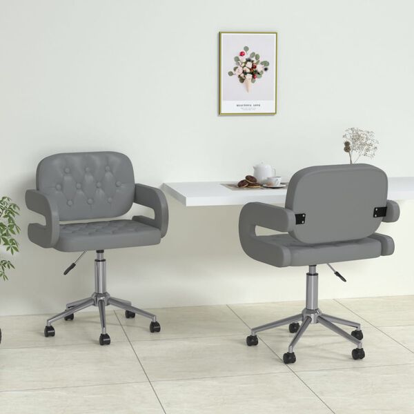 vidaXL Snurrbara matstolar 2 st gr&aring; konstl&auml;der