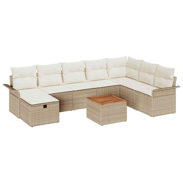 vidaXL Tr&auml;dg&aring;rdsoffset med kudde med lagring 9 pcs Beige Poly rattan