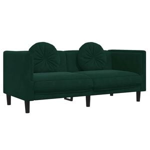 vidaXL Soffa med kuddar 2-sits m&ouml;rkgr&ouml;n sammet