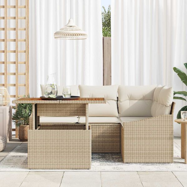 vidaXL Tr&auml;dg&aring;rdsoffset med lagring 5 pcs Beige Poly rattan