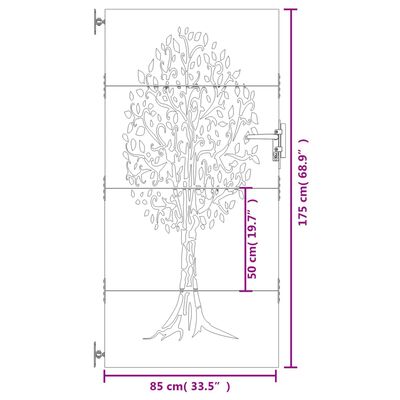 vidaXL Trädgårdsgrind 85x175 cm rosttrögt stål träddesign