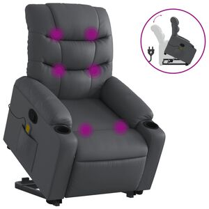 vidaXL Massagef&aring;t&ouml;lj med uppresningshj&auml;lp Gr&aring; konstl&auml;der