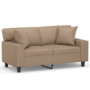 vidaXL 2-sits soffa med prydnadskuddar cappuccino 120 cm konstl&auml;der