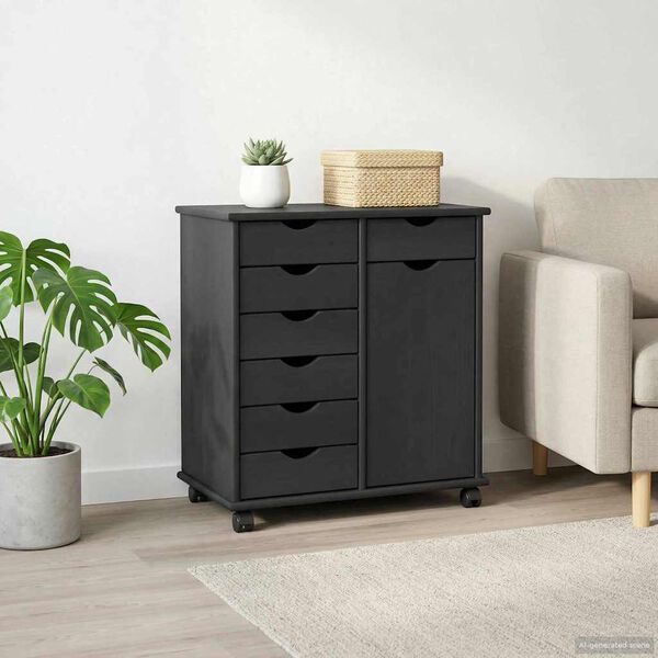 vidaXL Rullande sk&aring;p med hjul Gr&aring; 63,5 x 39 x 65,5 cm Massiv furu