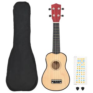 vidaXL Ukulele med v&auml;ska f&ouml;r barn sopran ljust tr&auml; 21"