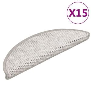 vidaXL Trappstegsmattor sj&auml;lvh&auml;ftande sisal 15 st 56x17x3 cm gr&aring;vit