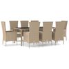 vidaXL Matgrupp f&ouml;r tr&auml;dg&aring;rden med dynor 9 delar beige konstrotting