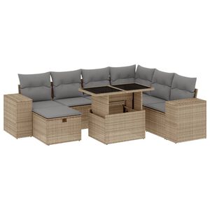 vidaXL Matgrupp f&ouml;r tr&auml;dg&aring;rden med dynor 8 delar beige konstrotting