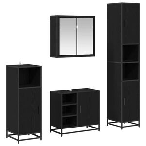 vidaXL Badrumsm&ouml;belset med hylla 4 pcs Svart Ek Konstruerat tr&auml;