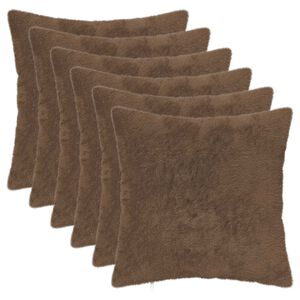 vidaXL Kudd&ouml;verdrag 6 st HEERLEN Ljusbrun 30 x 30 cm Faux Kaninp&auml;ls