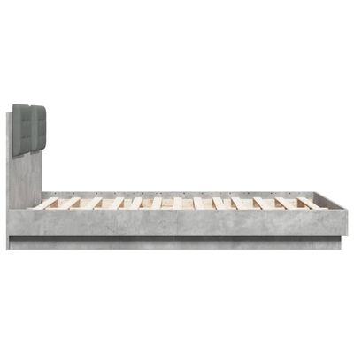 vidaXL Sängram med huvudgavel och LEDs betonggrå 120x190 cm