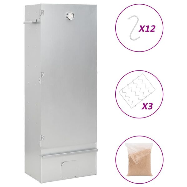 vidaXL R&ouml;ktunna och grill med tr&auml;flis 44,5x29x110 cm galvaniserat st&aring;l