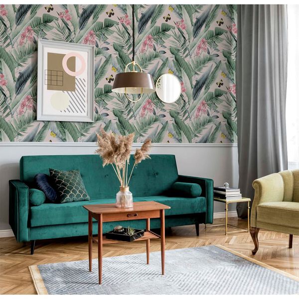 DUTCH WALLCOVERINGS Tapet Lush Tropical rosa och bl&aring;