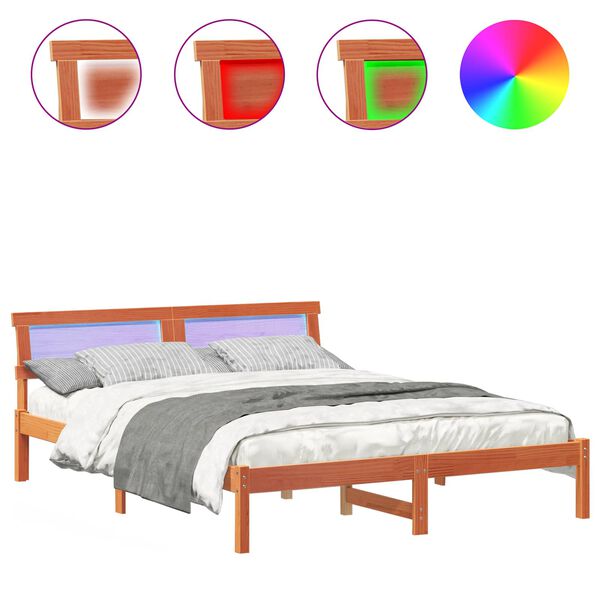 vidaXL S&auml;ngram med huvudgavel Vaxbrun 150 x 200 cm Massiv furu