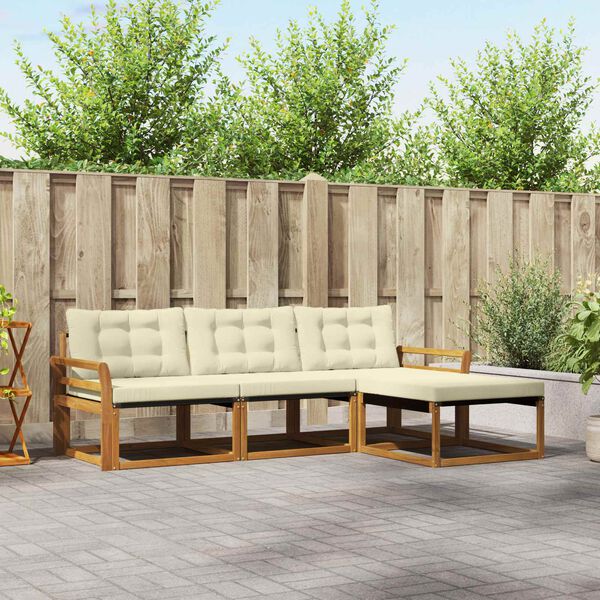 vidaXL Utomhussoffset med kudde 4 pcs Naturlig och Gr&auml;dde