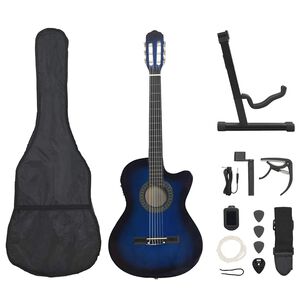 vidaXL Gitarr western 12 delar med EQ-pedal och 6 str&auml;ngar bl&aring;