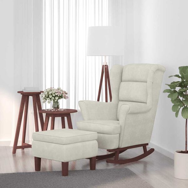 vidaXL Gungstol med ryggst&ouml;d Gr&auml;ddvit sammet och massivt tr&auml;