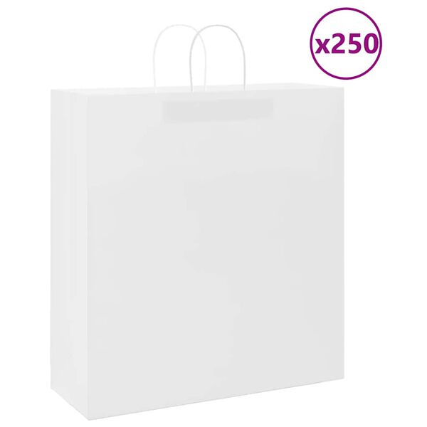 vidaXL Papperspåsar 250 st med handtag vit 45x17x48 cm
