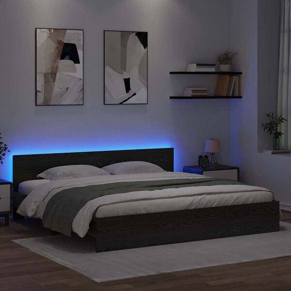 vidaXL S&auml;ngram med LED -remsljus Svart Ek 180 x 200 cm Konstruerat tr&auml;