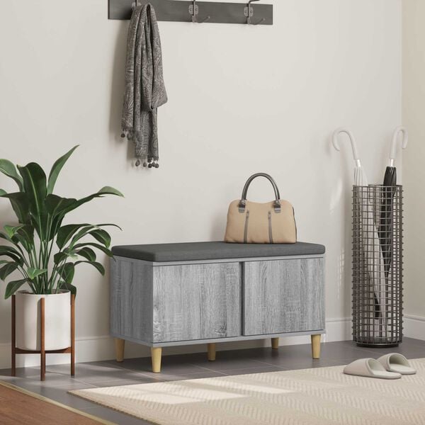 vidaXL Hallb&auml;nk med kudde med lagring Gr&aring; Sonoma 80 x 38 x 46 cm
