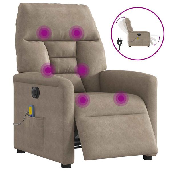 vidaXL Elektrisk massagef&aring;t&ouml;lj taupe mikrofibertyg