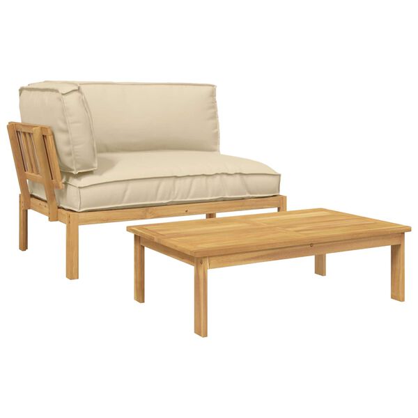 vidaXL Soffset med kudde Enf&auml;rgad 2 pcs Beige Massivt Akaciatr&auml;