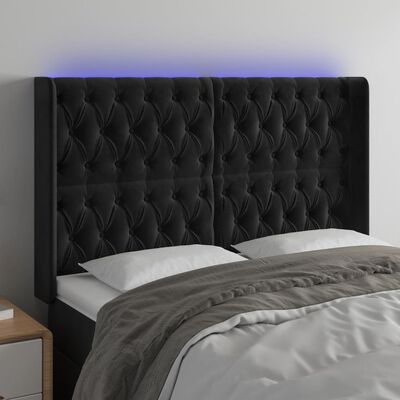 vidaXL Sänggavel LED svart 163x16x118/128 cm sammet