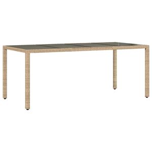 vidaXL Tr&auml;dg&aring;rdsbord med glasskiva beige 190x90x75 cm konstrotting