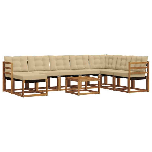 vidaXL Utomhussoffset med kudde 9 pcs Naturlig och Beige