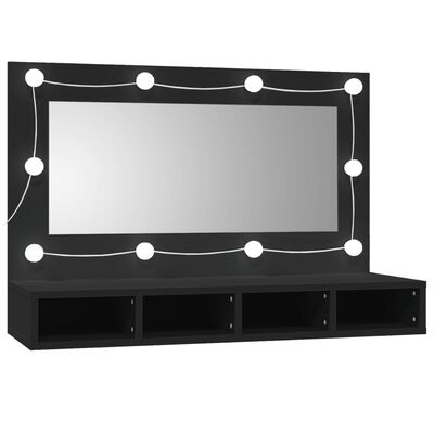 vidaXL Spegelskåp med LED svart 90x31,5x62 cm