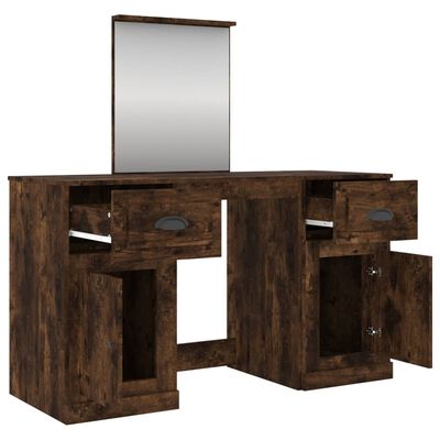 vidaXL Sminkbord med spegel rökfärgad ek 130x50x132,5 cm